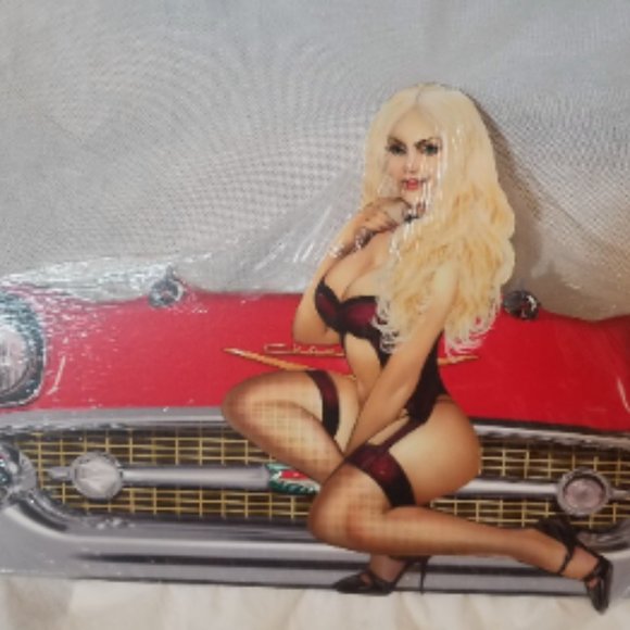 25" HUGE 1956 Chevy classic car Bel Air Grill Front End sexy gal pinup USA STEEL
